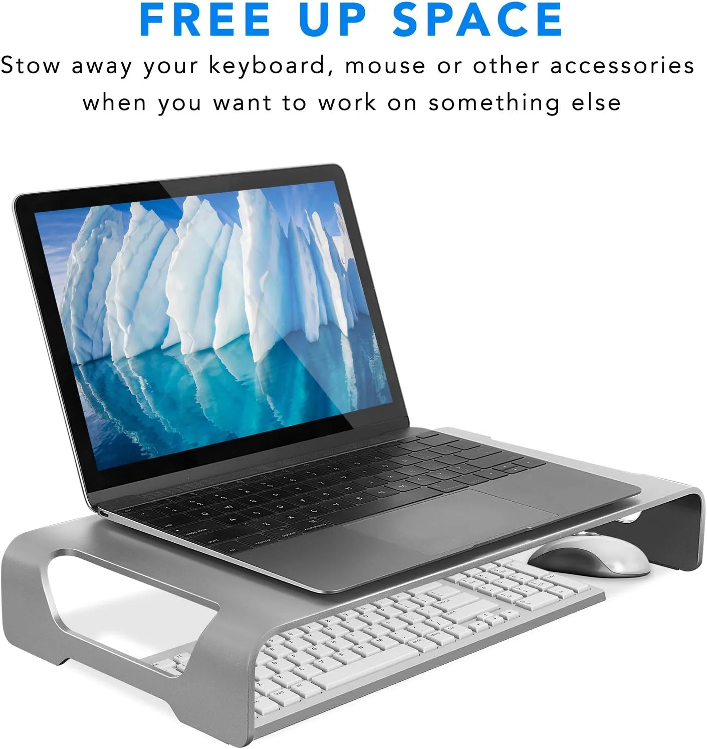 پایه مانیتور آلومینیومی Mount-It! برای iMac - پایه عریض یکپارچه مانیتور - پایه فلزی مانیتور و نظم دهنده رومیزی با فضای نگهداری کیبورد - پایه جهانی مانیتور رومیزی برای کامپیوتر، iMac، MacBook، لپ تاپ