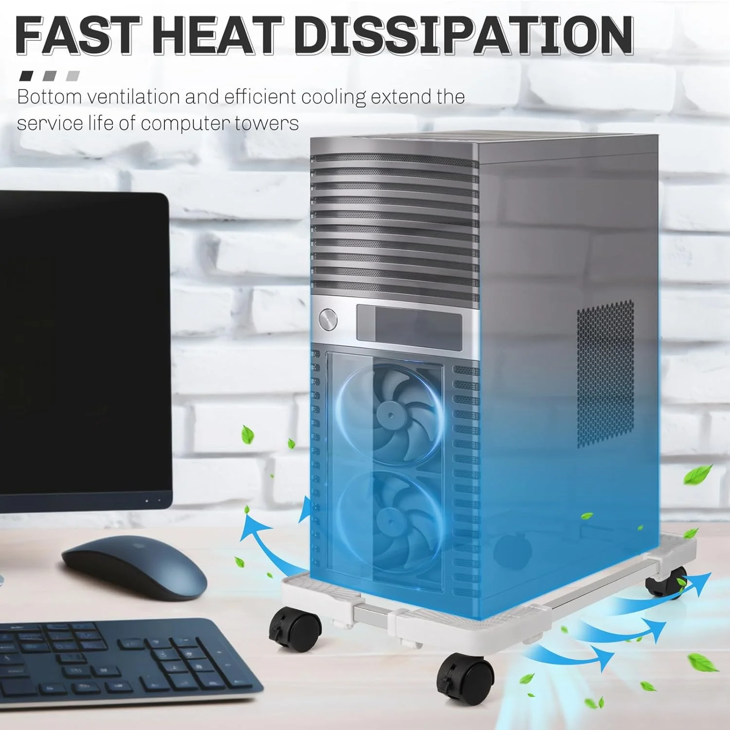 پایه سی پی یو موبایل Liitrton، پایه برج کامپیوتر قابل تنظیم با 4 چرخ، مناسب برای اکثر کامپیوترها (سفید)