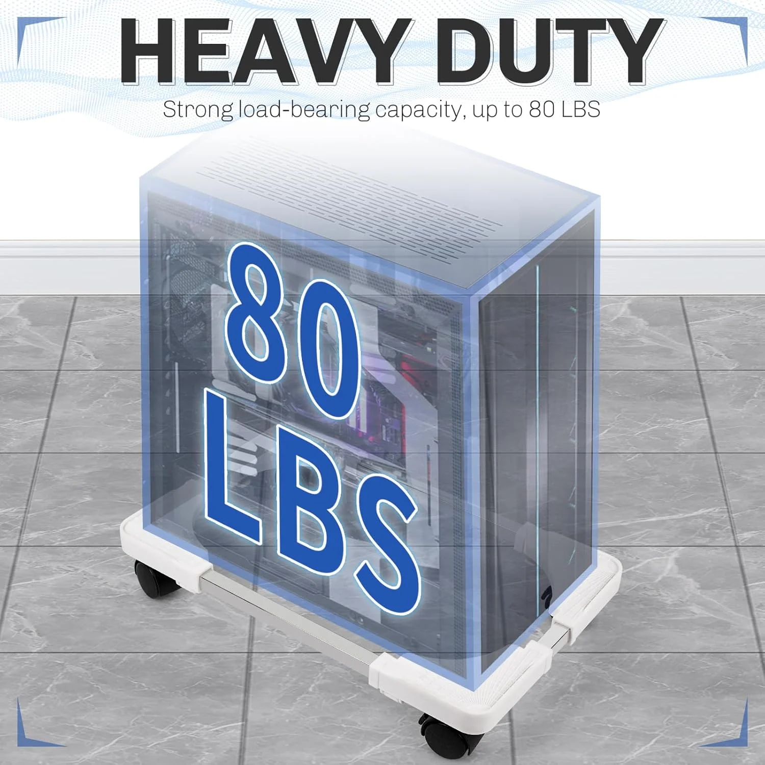 پایه سی پی یو موبایل Liitrton، پایه برج کامپیوتر قابل تنظیم با 4 چرخ، مناسب برای اکثر کامپیوترها (سفید)