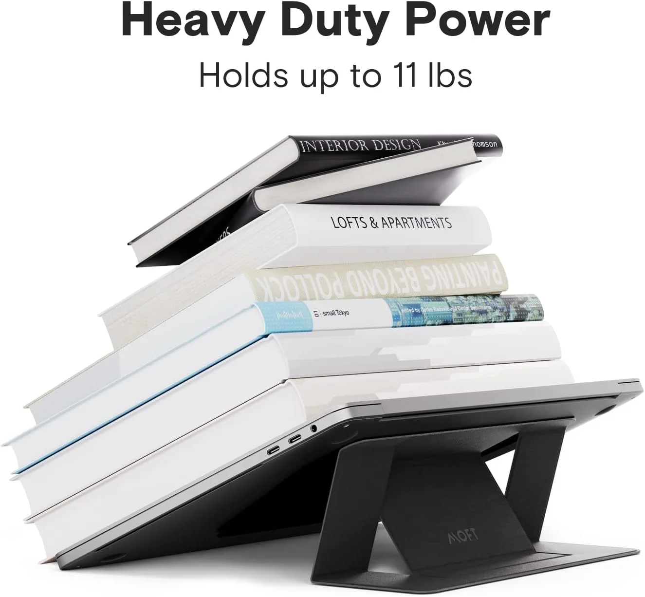 پایه لپ‌تاپ MOFT، پایه لپ‌تاپ باریک و قابل تنظیم نامرئی برای میز، پایه قابل حمل نوت‌بوک سازگار با لپ‌تاپ‌های تا 16 اینچ، مشکی کربنی