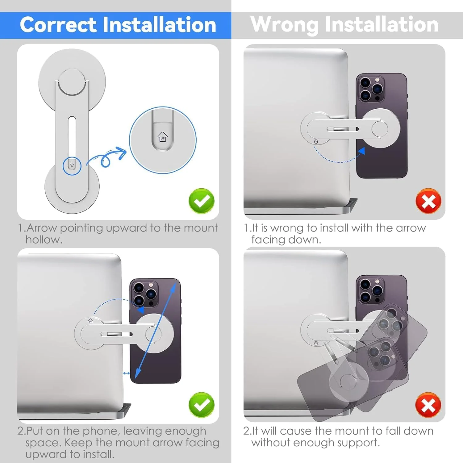 نگهدارنده مغناطیسی گوشی موبایل برای لپ‌تاپ – پایه دوربین تداوم قابل تنظیم Azonee سازگار با Mag-Safe، iOS 16 و macOS Ventura، براکت توسعه کامپیوتر باریک و قابل حمل برای تلفن هوشمند (نقره ای)