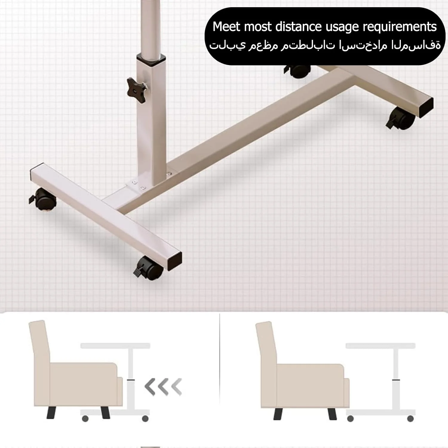 میز لپ‌تاپ چرخشی و بالابر برای منزل (سفید/60x40x59 سانتی‌متر)، میز کنار تختی متحرک با چرخ، میز کنار تخت با ارتفاع قابل تنظیم برای مبل، اتاق خواب، اتاق نشیمن، دفتر، تخت بیمارستان