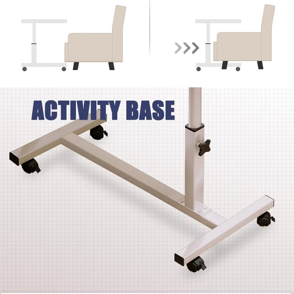 میز لپ تاپ چرخشی و بالابر برای خانه و دفتر، میز کنار تختی متحرک با چرخ، پایه کامپیوتر قابل تنظیم، با 4 چرخ میز کنار مبل، میز قهوه خوری 60 * 40 (سفید 1)