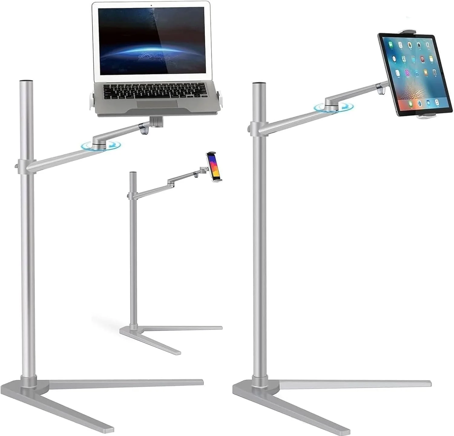 پایه ایستاده 3 در 1 LIODUX برای لپ تاپ، پایه تبلت با قابلیت چرخش 360 درجه و تنظیم ارتفاع، پایه تبلت برای تخت، مبل، اتاق جلسه، سازگار با مک بوک، لپ تاپ، تبلت، آیپد، تلفن