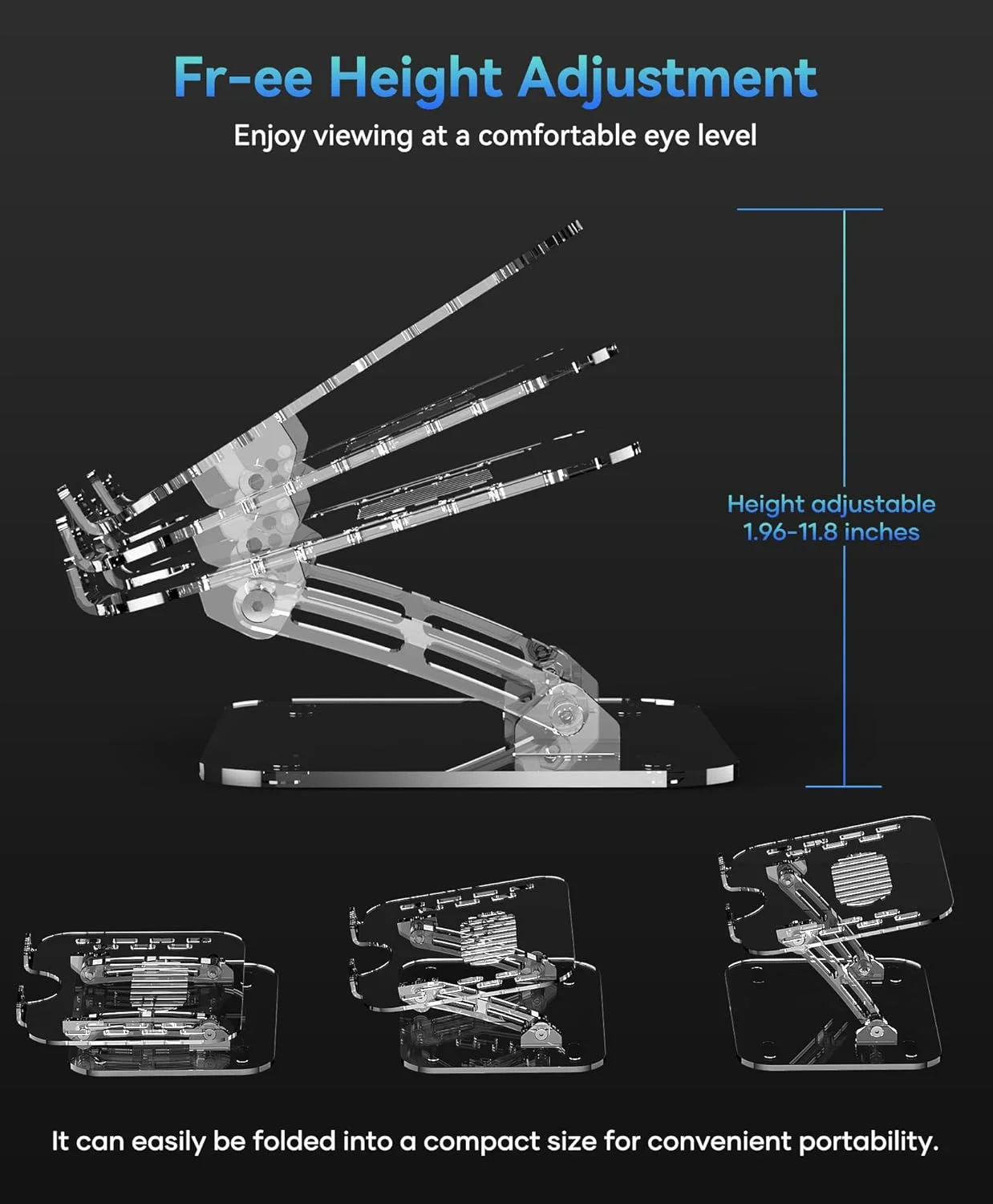 پایه لپ‌تاپ قابل تنظیم، پایه کامپیوتر ارگونومیک قابل حمل برای لپ‌تاپ، پایه تاشو لپ‌تاپ برای میز، سازگار با لپ‌تاپ‌های نوت‌بوک 10 تا 15.6 اینچی (شفاف)