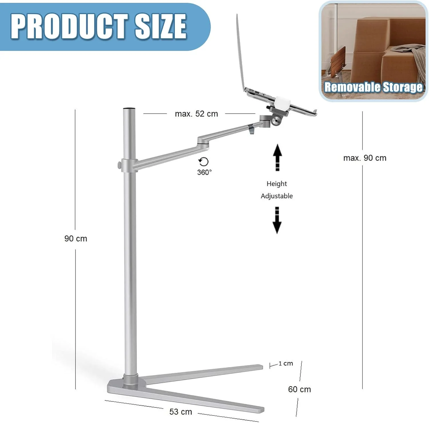 پایه ایستاده 3 در 1 LIODUX برای لپ تاپ، پایه تبلت با قابلیت چرخش 360 درجه و تنظیم ارتفاع، پایه تبلت برای تخت، مبل، اتاق جلسه، سازگار با مک بوک، لپ تاپ، تبلت، آیپد، تلفن