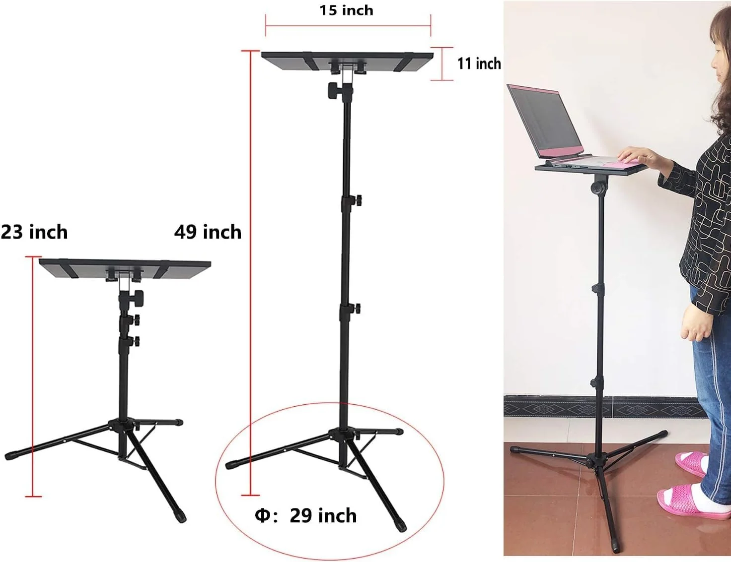 پایه سه پایه لپ تاپ و پروژکتور، پایه زمینی قابل تنظیم جهانی برای لپ تاپ، ارتفاع 58 تا 124 سانتی متر، ایده آل برای استیج، استودیو، دی جی، تریبون، کنفرانس - Pyle PLPTS4