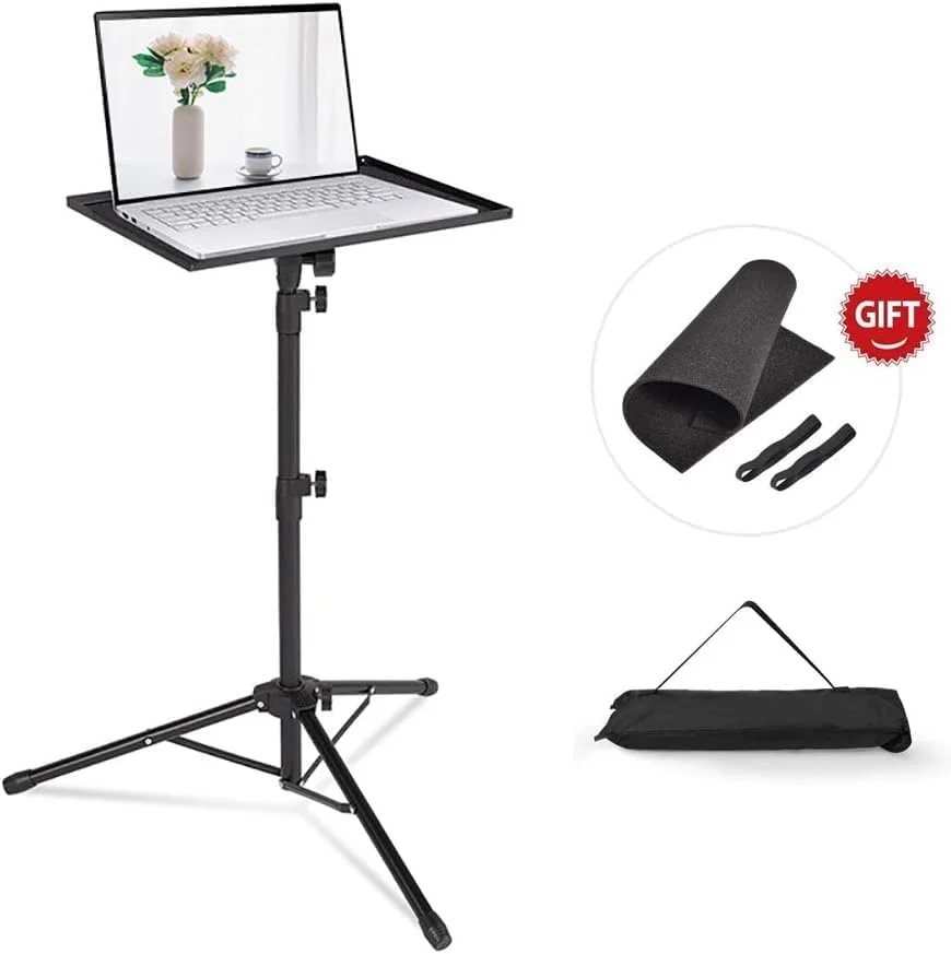 پایه سه پایه لپ تاپ و پروژکتور، پایه زمینی قابل تنظیم جهانی برای لپ تاپ، ارتفاع 58 تا 124 سانتی متر، ایده آل برای استیج، استودیو، دی جی، تریبون، کنفرانس - Pyle PLPTS4