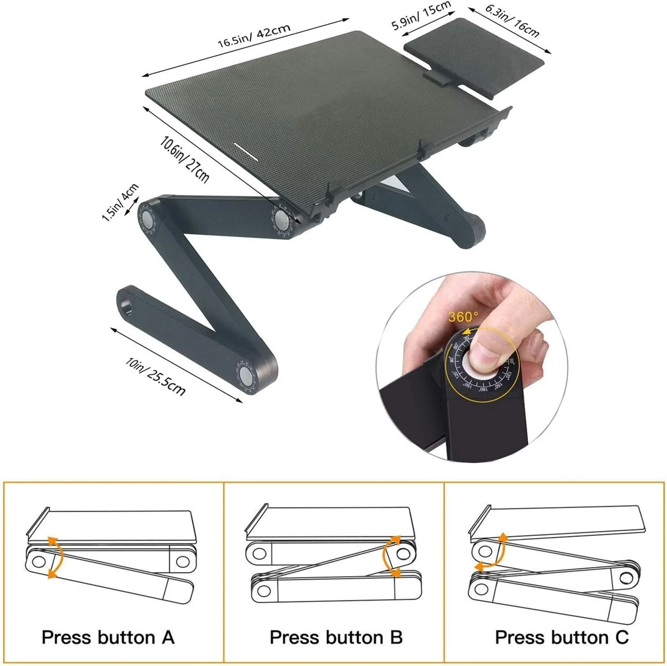 میز لپ تاپ تاشو، میز لپ تاپ قابل حمل با قابلیت تنظیم 360 درجه برای تخت و مبل به همراه جای موس