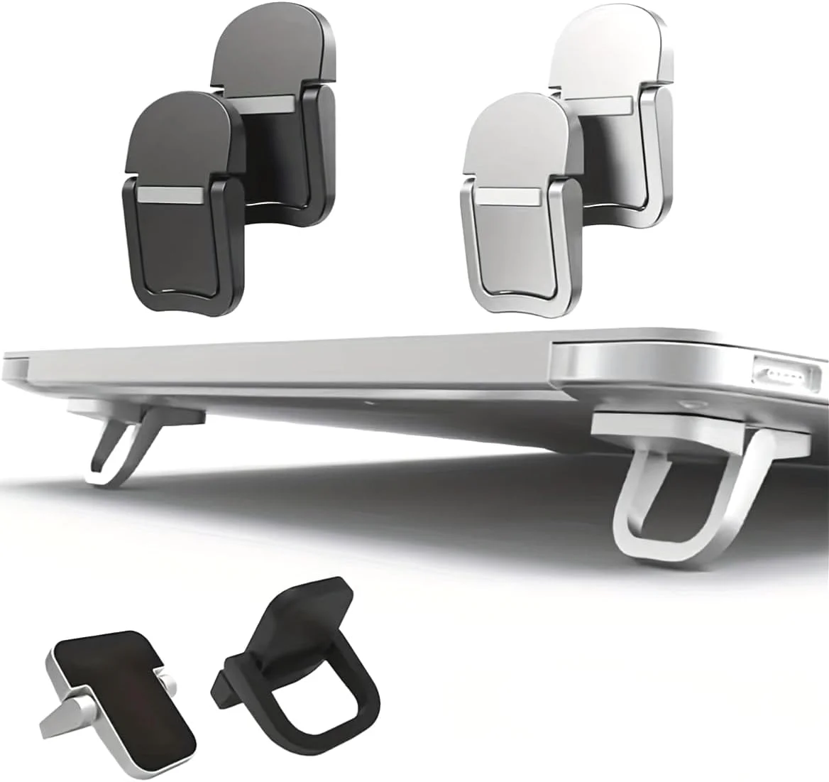 پایه لپ تاپ کوچک، تاشو، ارگونومیک، مناسب لپ تاپ و تبلت، ضد لغزش، کم حجم، نقره ای - 4 عدد