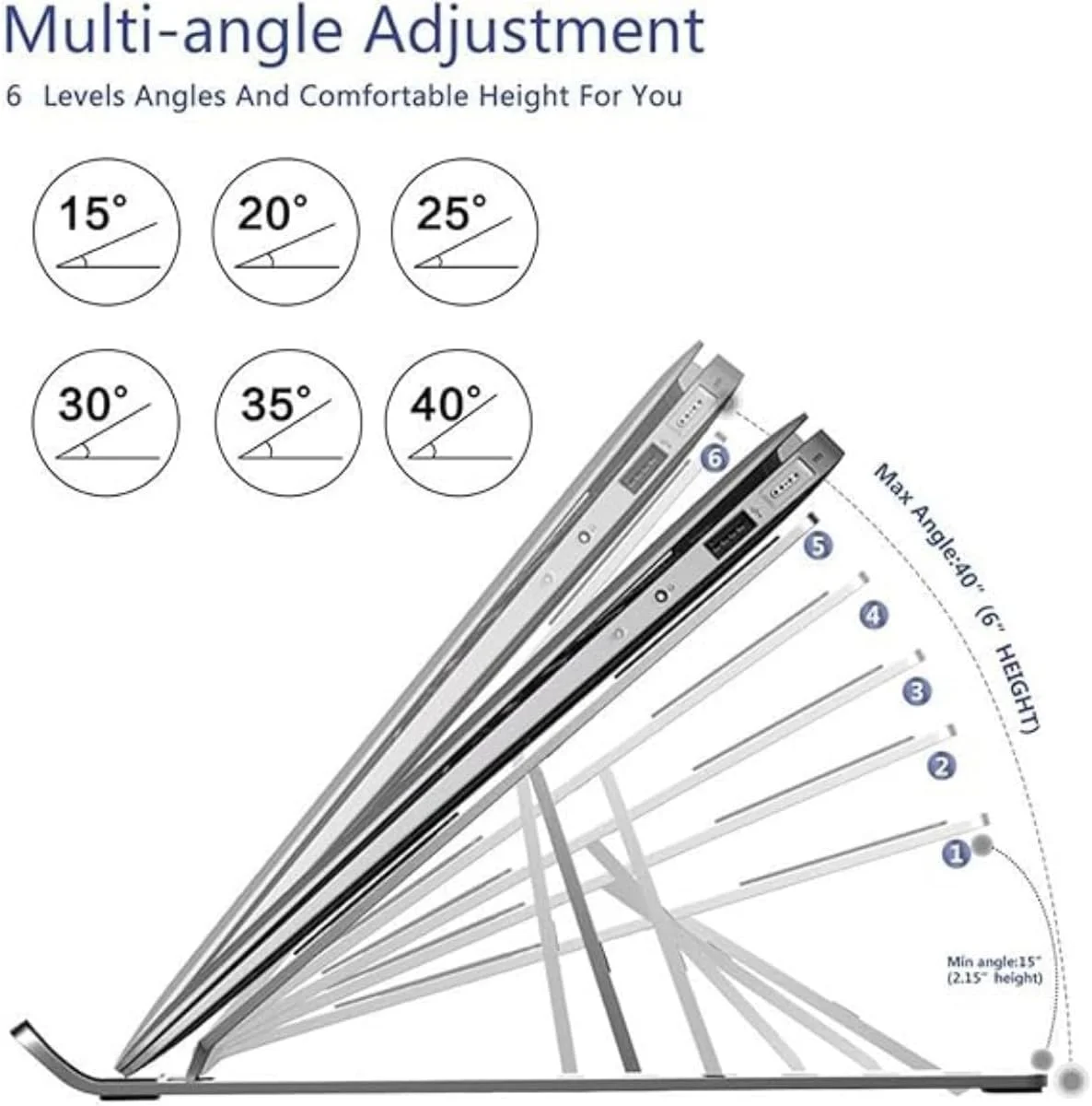 پایه لپ تاپ آلومینیومی قابل تنظیم - پایه تاشو ارگونومیک قابل حمل برای مک بوک، نوت بوک، تبلت، نگهدارنده خنک کننده تهویه دار، سبک و بادوام برای دفتر، خانه و مسافرت