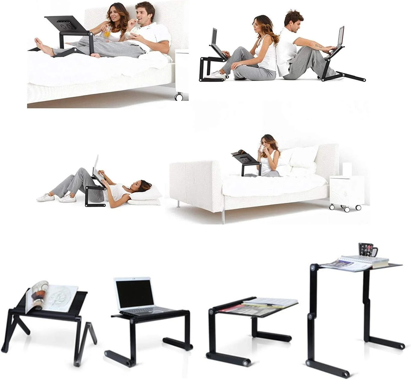 میز لپ تاپ تاشو، میز لپ تاپ قابل حمل با قابلیت تنظیم 360 درجه برای تخت و مبل به همراه جای موس