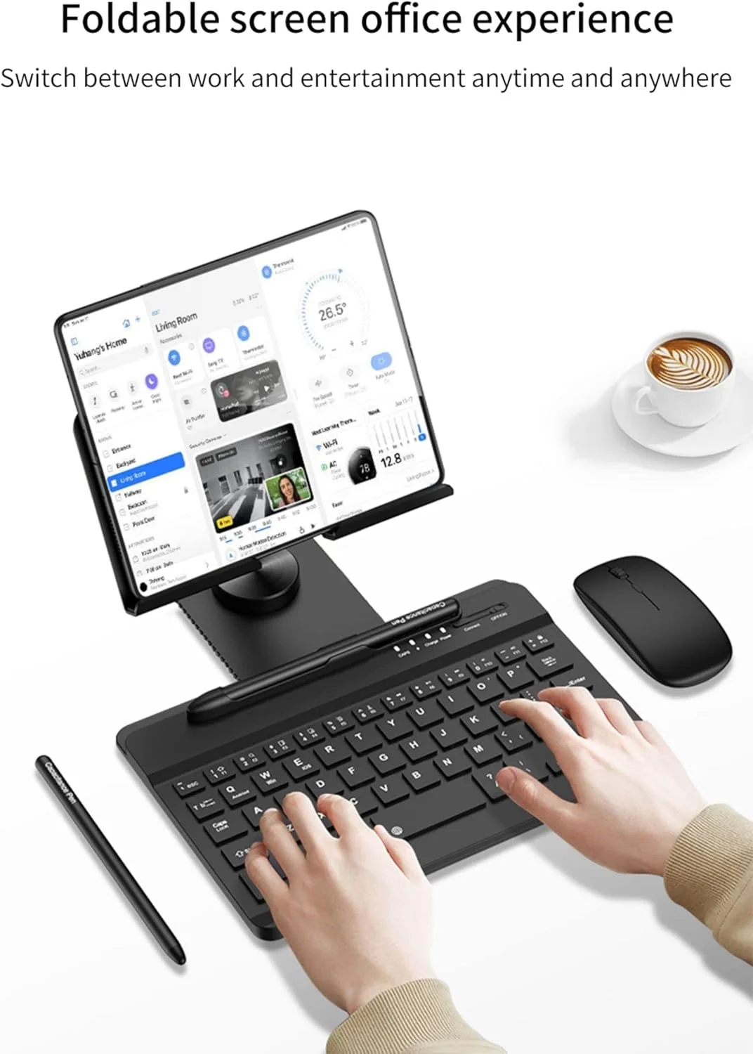 کیت کیبورد اداری موبایل، برای گوشی های تاشو سامسونگ گلکسی زد فولد 6/فولد 5، شفت چرخشی AR + قلم لمسی + ماوس بلوتوث بی سیم، کیف کیت برای گوشی های تاشو سامسونگ فولد 6/فولد 5/فولد 4/فولد 3/فولد 2 (نقره ای)