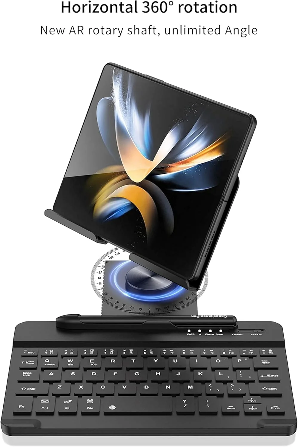کیت کیبورد اداری موبایل، برای گوشی های تاشو سامسونگ گلکسی زد فولد 6/فولد 5، شفت چرخشی AR + قلم لمسی + ماوس بلوتوث بی سیم، کیف کیت برای گوشی های تاشو سامسونگ فولد 6/فولد 5/فولد 4/فولد 3/فولد 2 (نقره ای)