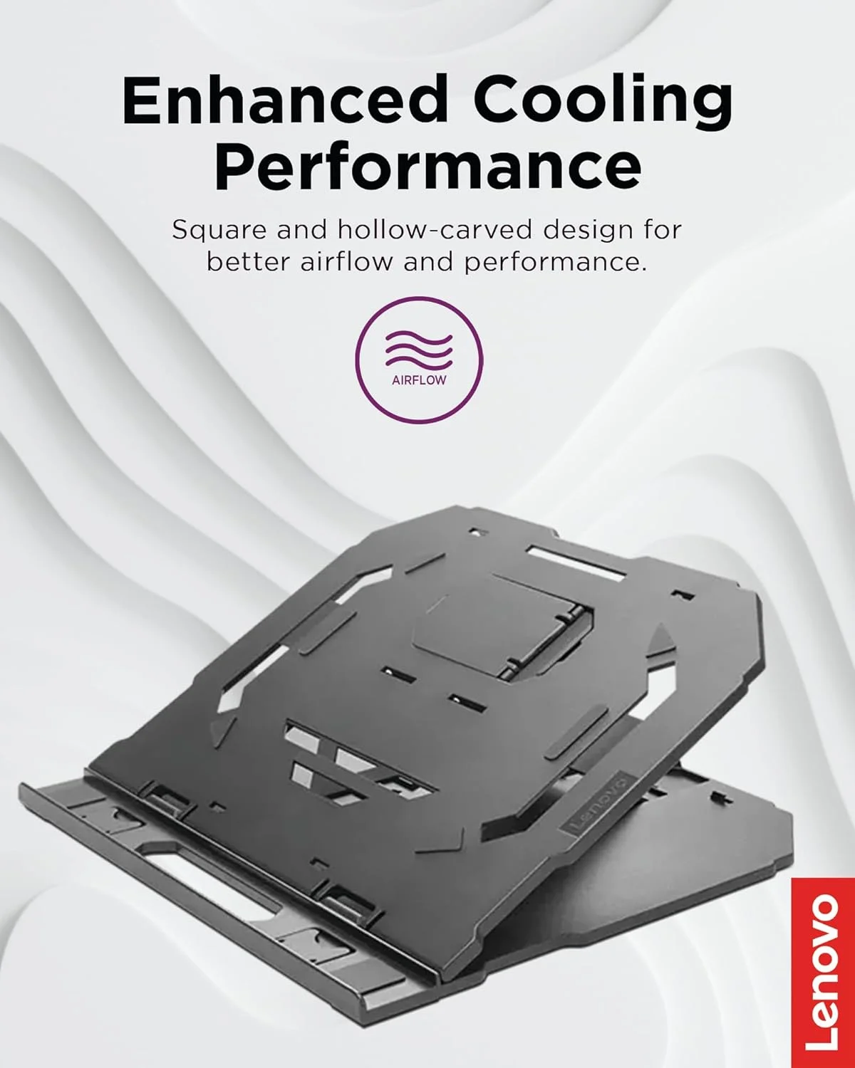 پایه لپ‌تاپ 2 در 1 لنوو، ارگونومیک، 10 زاویه شیب قابل تنظیم، دارای تهویه، ضد لغزش، قابل حمل، GXF0X02619، مشکی