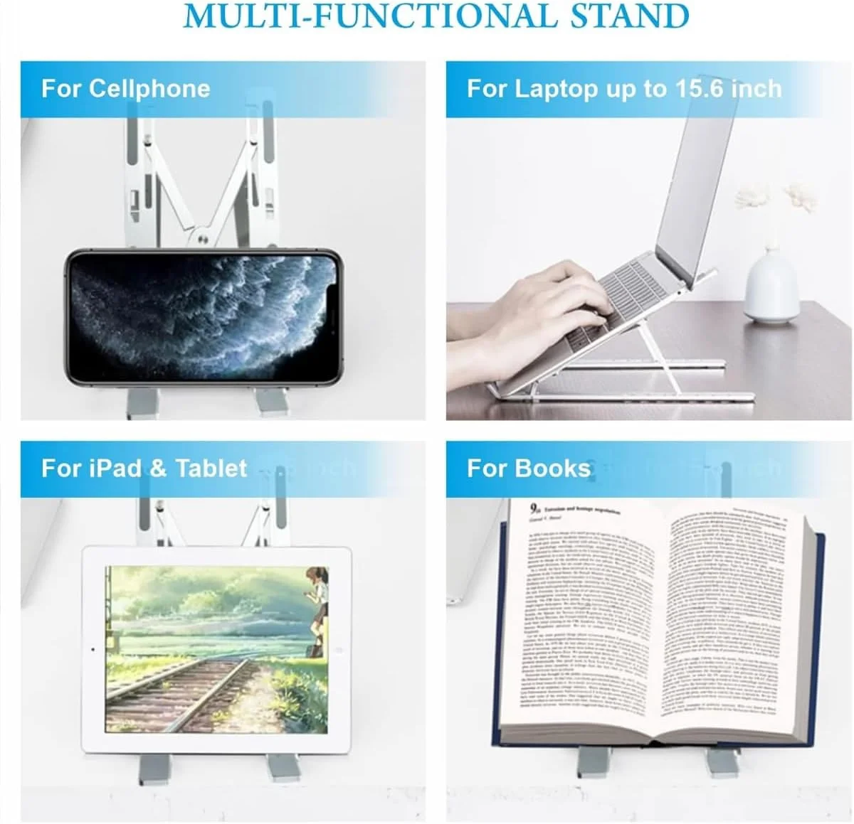 پایه لپ تاپ آلومینیومی قابل تنظیم - پایه تاشو ارگونومیک قابل حمل برای مک بوک، نوت بوک، تبلت، نگهدارنده خنک کننده تهویه دار، سبک و بادوام برای دفتر، خانه و مسافرت