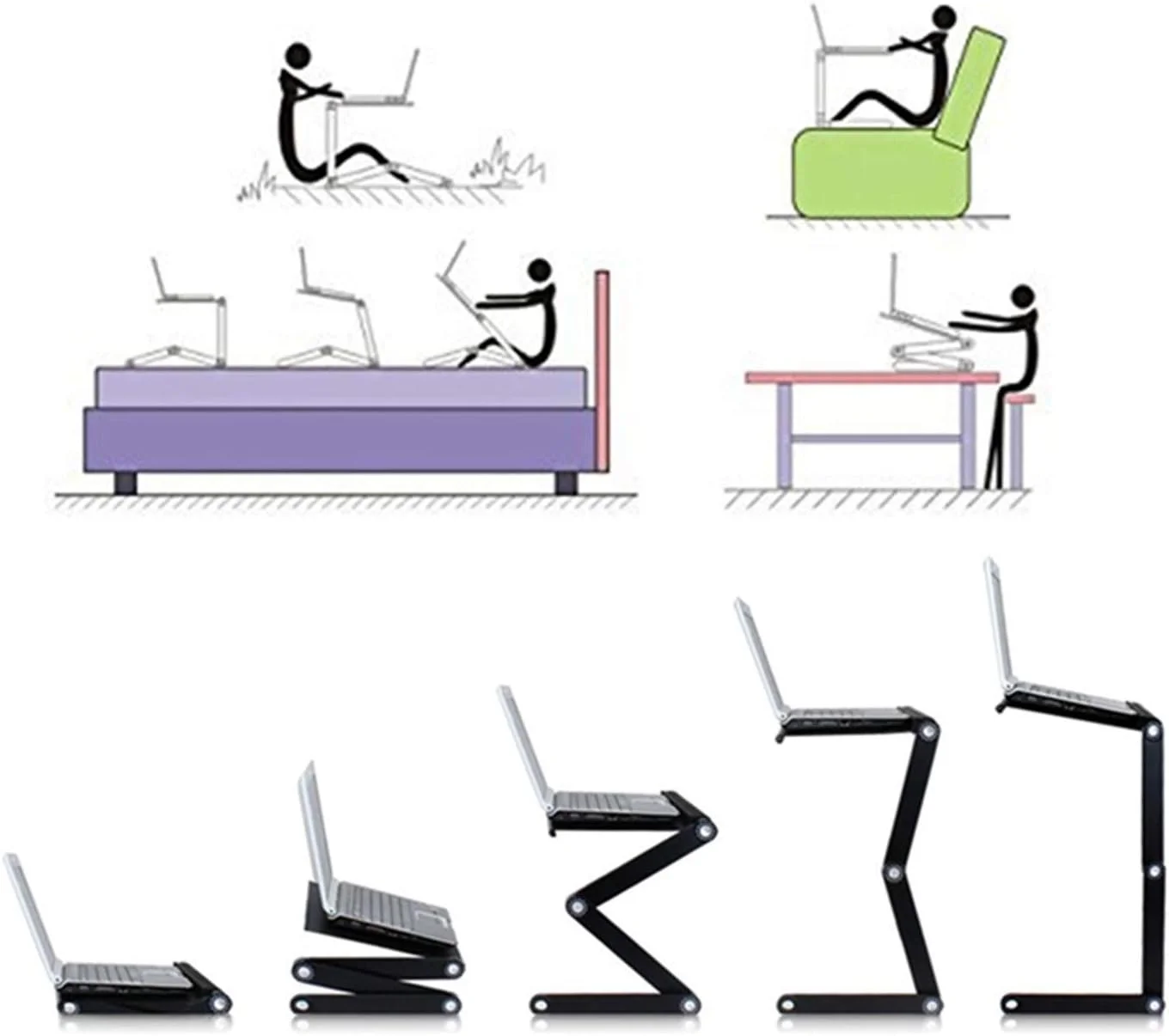 میز لپ تاپ تاشو، میز لپ تاپ قابل حمل با قابلیت تنظیم 360 درجه برای تخت و مبل به همراه جای موس