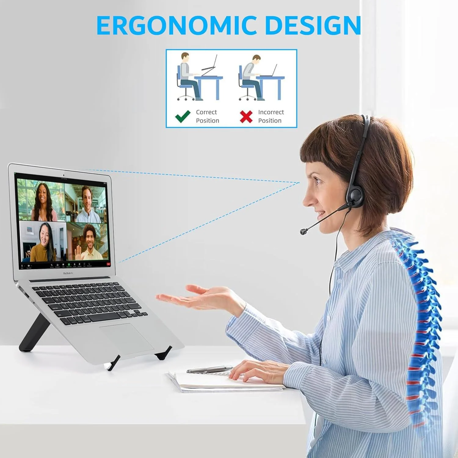 پایه لپ‌تاپ و مک‌بوک KASTWAVE برای میز کار، قابل تنظیم، تاشو، قابل حمل، نگهدارنده نوت‌بوک، بادوام، جمع و جور، سبک وزن، ارگونومیک با پدهای سیلیکونی ضد لغزش (مشکی)