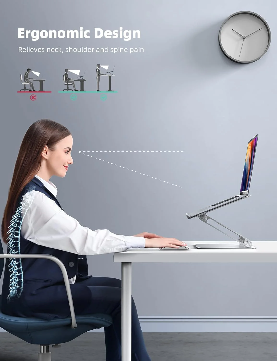 پایه لپ تاپ قابل حمل و تاشو با قابلیت تنظیم ارتفاع، مناسب برای مک بوک ایر پرو، دل XPS، اچ پی (10-17 اینچ) - نقره ای