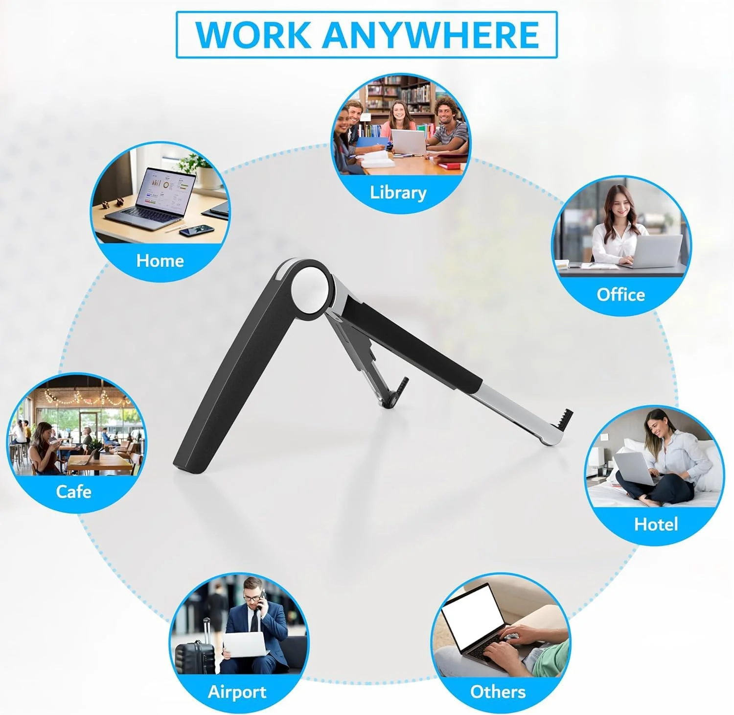 پایه لپ‌تاپ و مک‌بوک KASTWAVE برای میز کار، قابل تنظیم، تاشو، قابل حمل، نگهدارنده نوت‌بوک، بادوام، جمع و جور، سبک وزن، ارگونومیک با پدهای سیلیکونی ضد لغزش (مشکی)