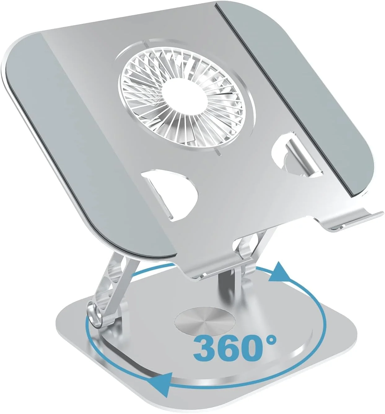 پایه لپ تاپ KASTWAVE قابل تنظیم برای میز، پایه نگهدارنده چرخشی آلیاژ آلومینیوم با پد خنک کننده لپ تاپ، نگهدارنده ارگونومیک و تاشو لپ تاپ، سازگار با مک بوک پرو، تمام لپ تاپ های 10-17 اینچ