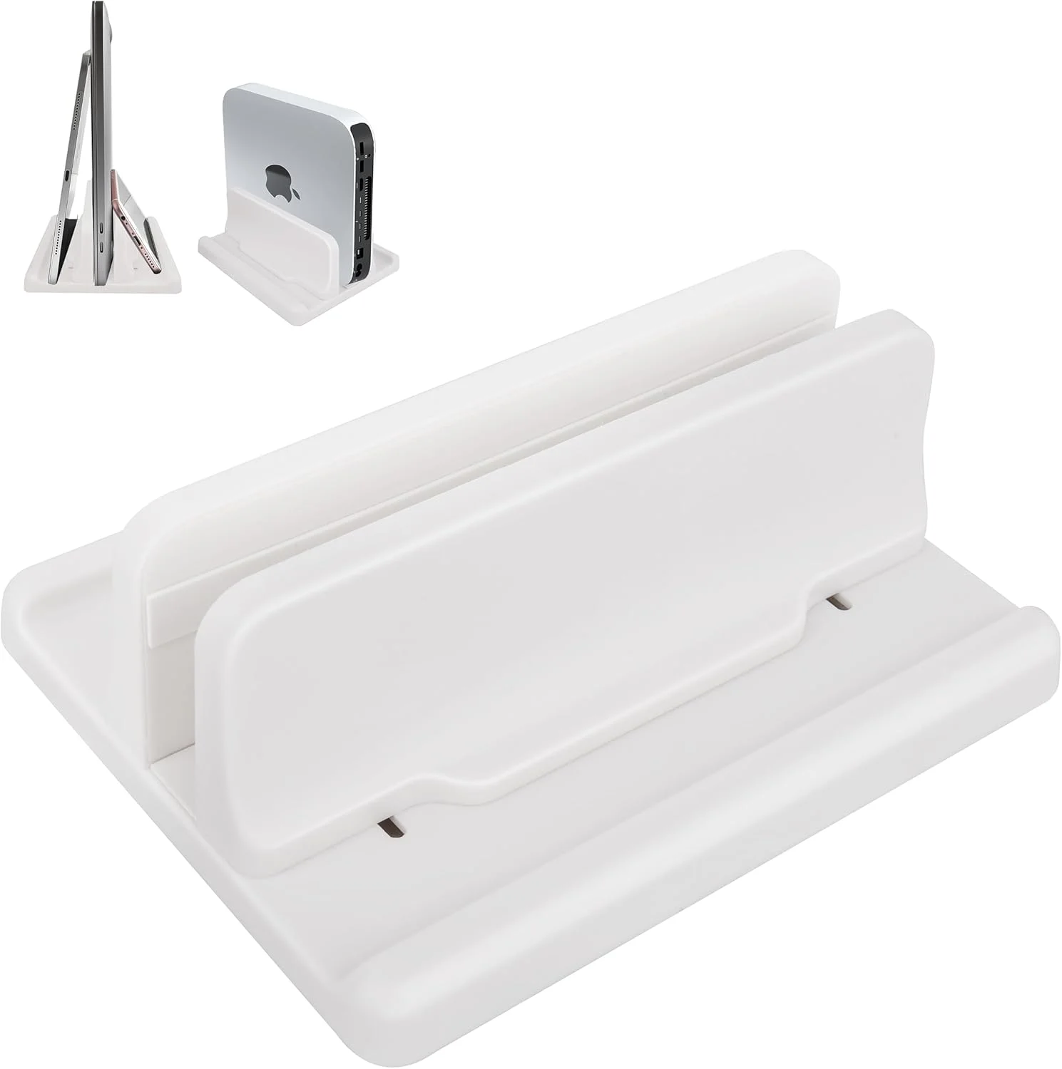 پایه عمودی لپ تاپ [نسخه جدید: دو پد لاستیکی بیشتر و طراحی قابل نگهداری آچار آلن] پلاستیک ABS قابل تنظیم تا 15 اینچ، صرفه جویی در فضای میز برای مک بوک/سرفیس/آیپد/مینی پی سی (سفید)