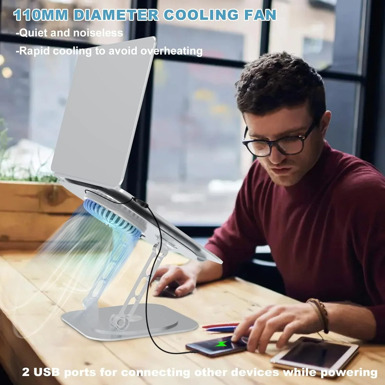 پایه لپ تاپ KASTWAVE قابل تنظیم برای میز، پایه نگهدارنده چرخشی آلیاژ آلومینیوم با پد خنک کننده لپ تاپ، نگهدارنده ارگونومیک و تاشو لپ تاپ، سازگار با مک بوک پرو، تمام لپ تاپ های 10-17 اینچ پایه لپ تاپ KASTWAVE قابل تنظیم برای میز، پایه نگهدارنده چرخشی آلیاژ آلومینیوم با پد خنک کننده لپ تاپ، نگهدارنده ارگونومیک و تاشو لپ تاپ، سازگار با مک بوک پرو، تمام لپ تاپ های 10-17 اینچ