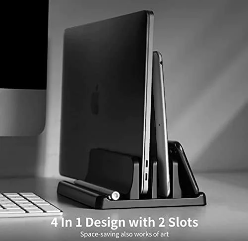 پایه نگهدارنده عمودی قابل تنظیم لپ تاپ، مناسب برای مک بوک پرو/ایر و لپ تاپ های ویندوزی (مشکی)