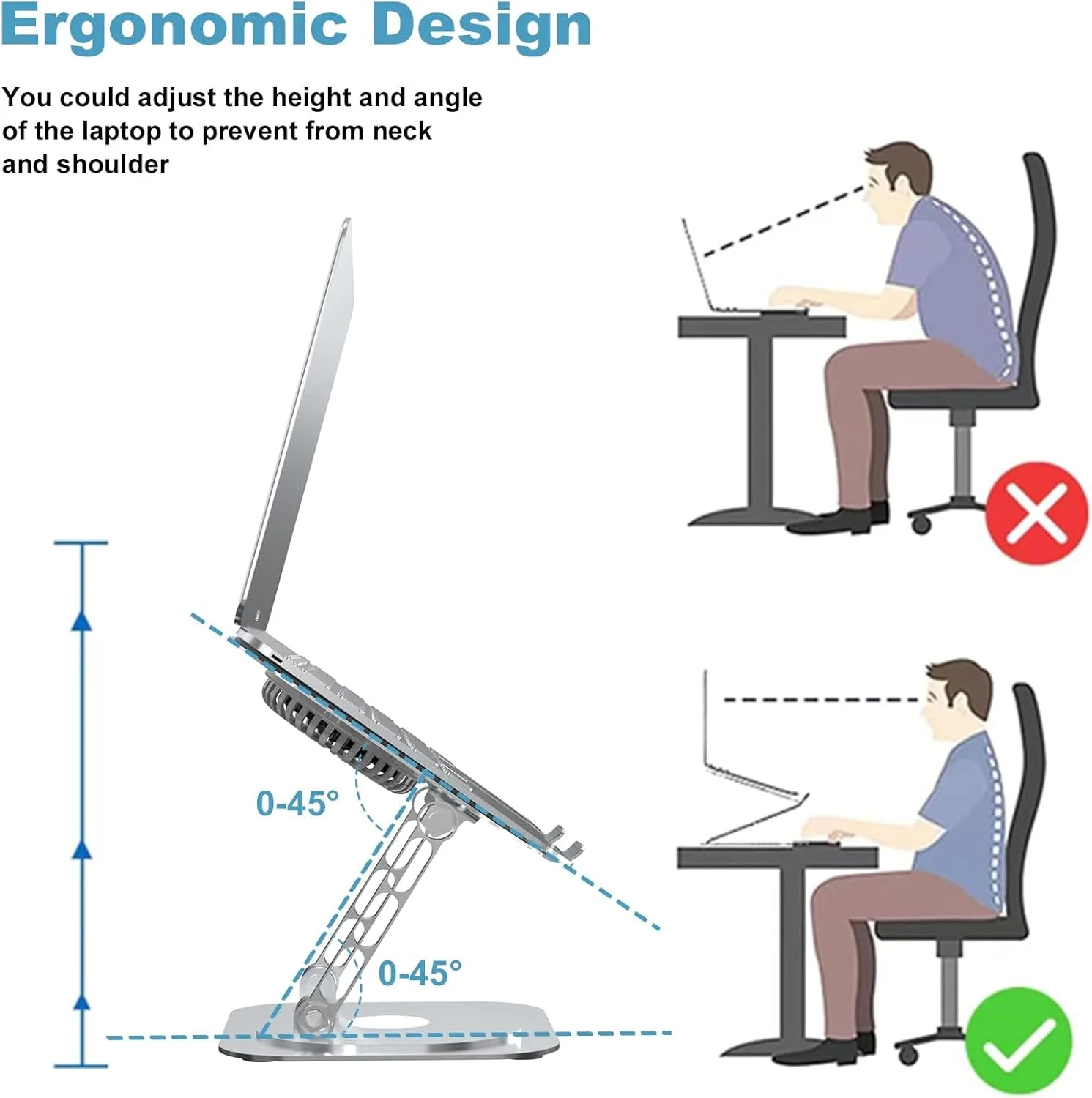 پایه لپ تاپ KASTWAVE قابل تنظیم برای میز، پایه نگهدارنده چرخشی آلیاژ آلومینیوم با پد خنک کننده لپ تاپ، نگهدارنده ارگونومیک و تاشو لپ تاپ، سازگار با مک بوک پرو، تمام لپ تاپ های 10-17 اینچ پایه لپ تاپ KASTWAVE قابل تنظیم برای میز، پایه نگهدارنده چرخشی آلیاژ آلومینیوم با پد خنک کننده لپ تاپ، نگهدارنده ارگونومیک و تاشو لپ تاپ، سازگار با مک بوک پرو، تمام لپ تاپ های 10-17 اینچ