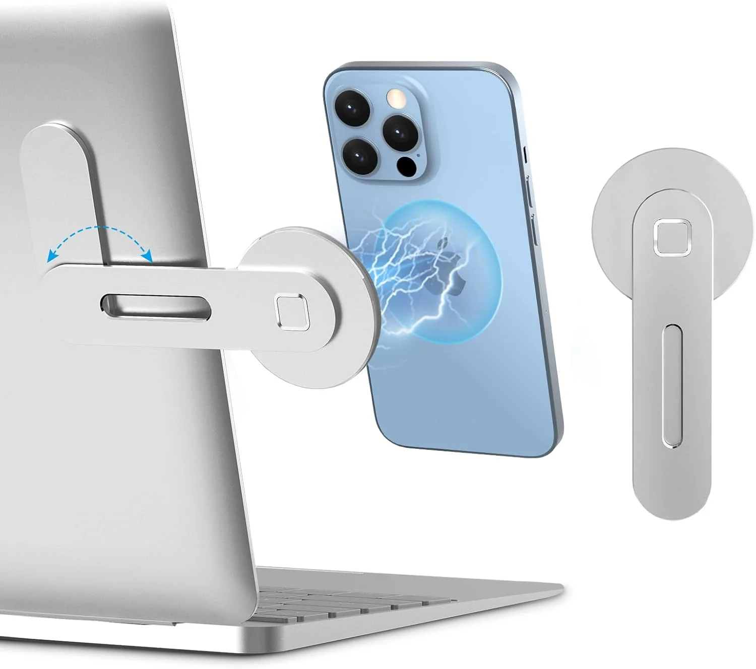 نگهدارنده مغناطیسی گوشی موبایل imluckies برای لپ تاپ، گیره قابل تنظیم نصب جانبی مانیتور کامپیوتر سازگار با سری آیفون 16، 15، 14، 13، 12 و قاب MagSafe و همه گوشی ها، براکت کامپیوتر تاشو قابل حمل، نقره ای