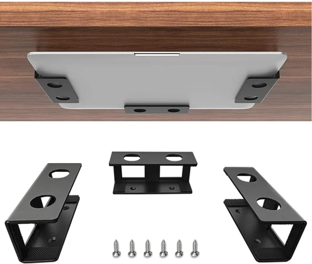 نگهدارنده لپ تاپ زیر میزی IFCASE، قفسه فلزی زیر میزی برای لپ تاپ، مک مینی، مک بوک، کیبورد با سیلیکون ضد خش (مشکی)