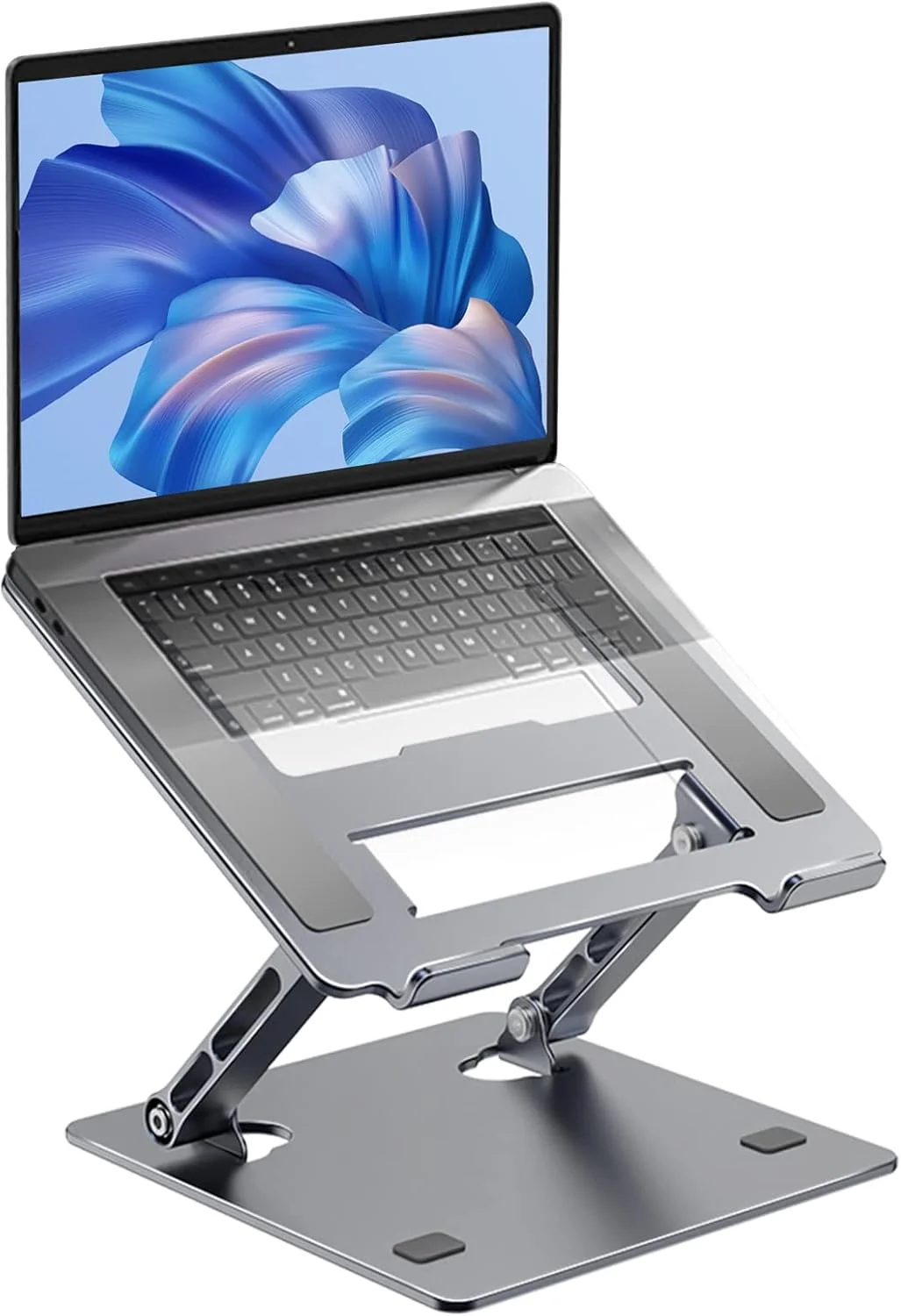 پایه لپ تاپ INFOSUN، نگهدارنده نوت بوک با قابلیت تنظیم ارتفاع، پایه لپ تاپ آلومینیومی تهویه دار برای میز، پایه تاشو و قابل حمل، سازگار با لپ تاپ (10-17.3 اینچ) - خاکستری