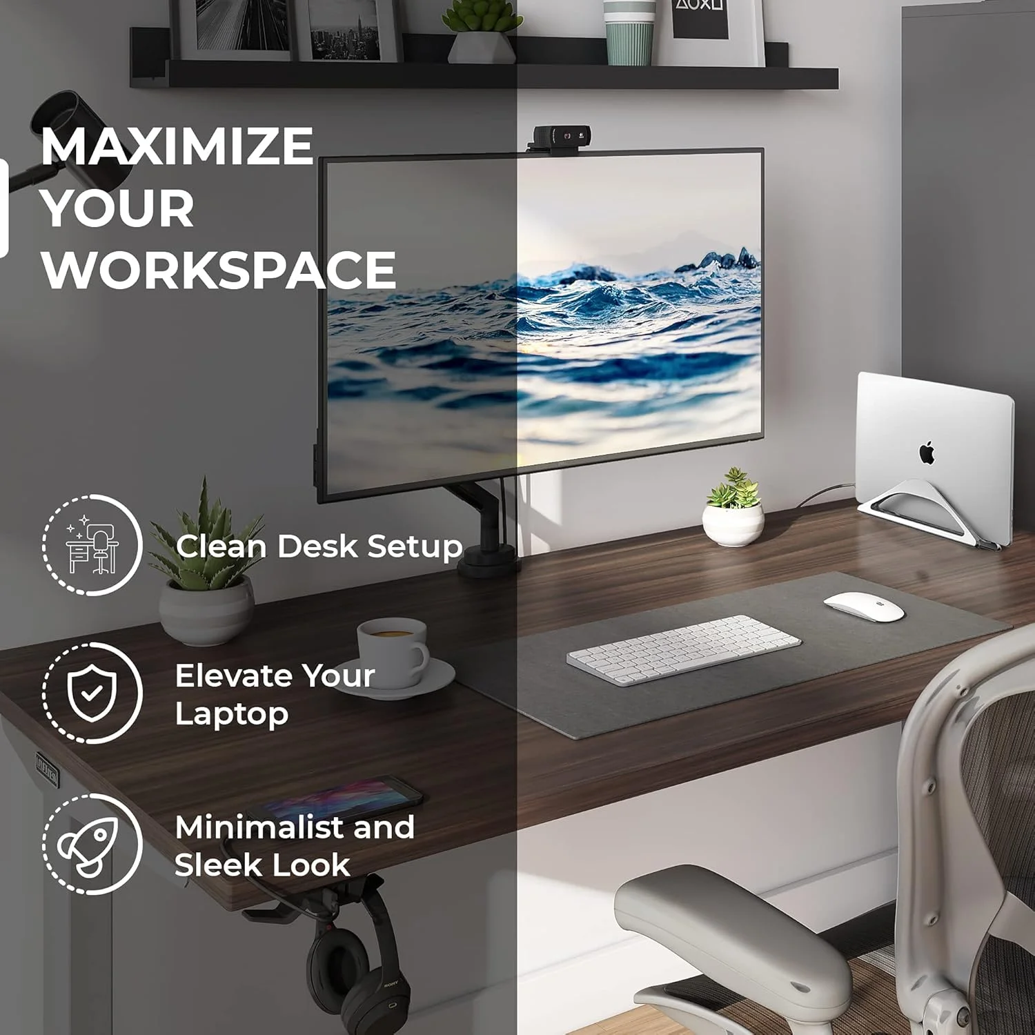 پایه عمودی لپ تاپ HumanCentric برای میز (نقره ای) | نگهدارنده قابل تنظیم برای قرار دادن Apple MacBook، MacBook Pro و سایر لپ تاپ ها برای سازماندهی محل کار و خانه