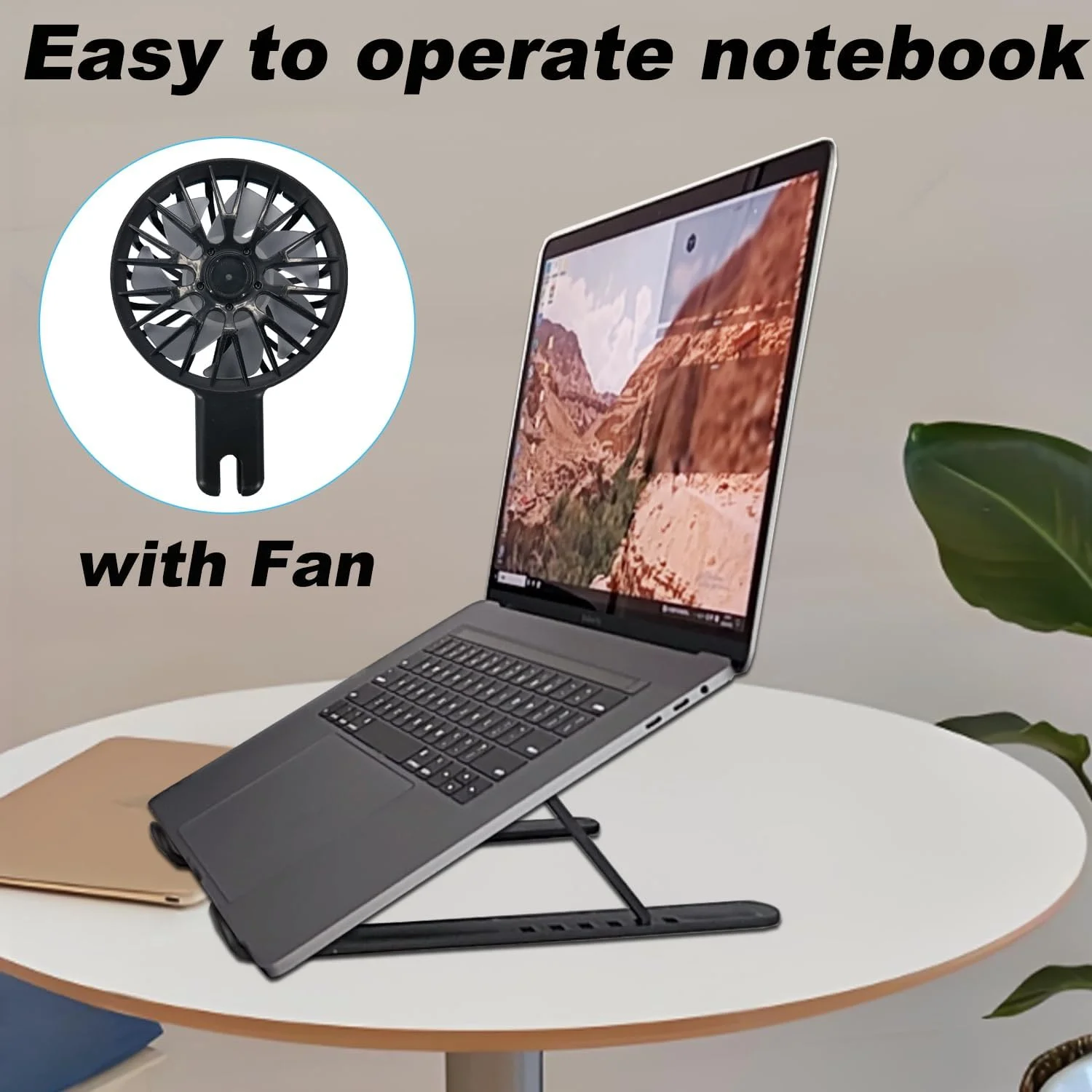 پایه لپ تاپ قابل حمل با فن خنک کننده، پایه نگهدارنده ارگونومیک، پایه جداشدنی لپ تاپ سازگار با مک بوک، دل، لنوو و سایر لپ تاپ های 16-18 اینچی - مشکی