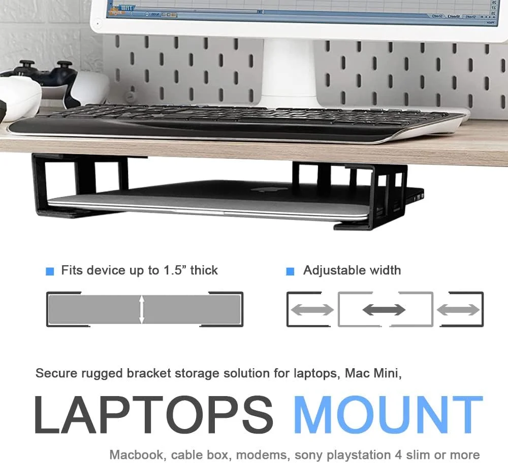 نگهدارنده لپ تاپ زیر میزی IFCASE، قفسه فلزی زیر میزی برای لپ تاپ، مک مینی، مک بوک، کیبورد با سیلیکون ضد خش (مشکی)