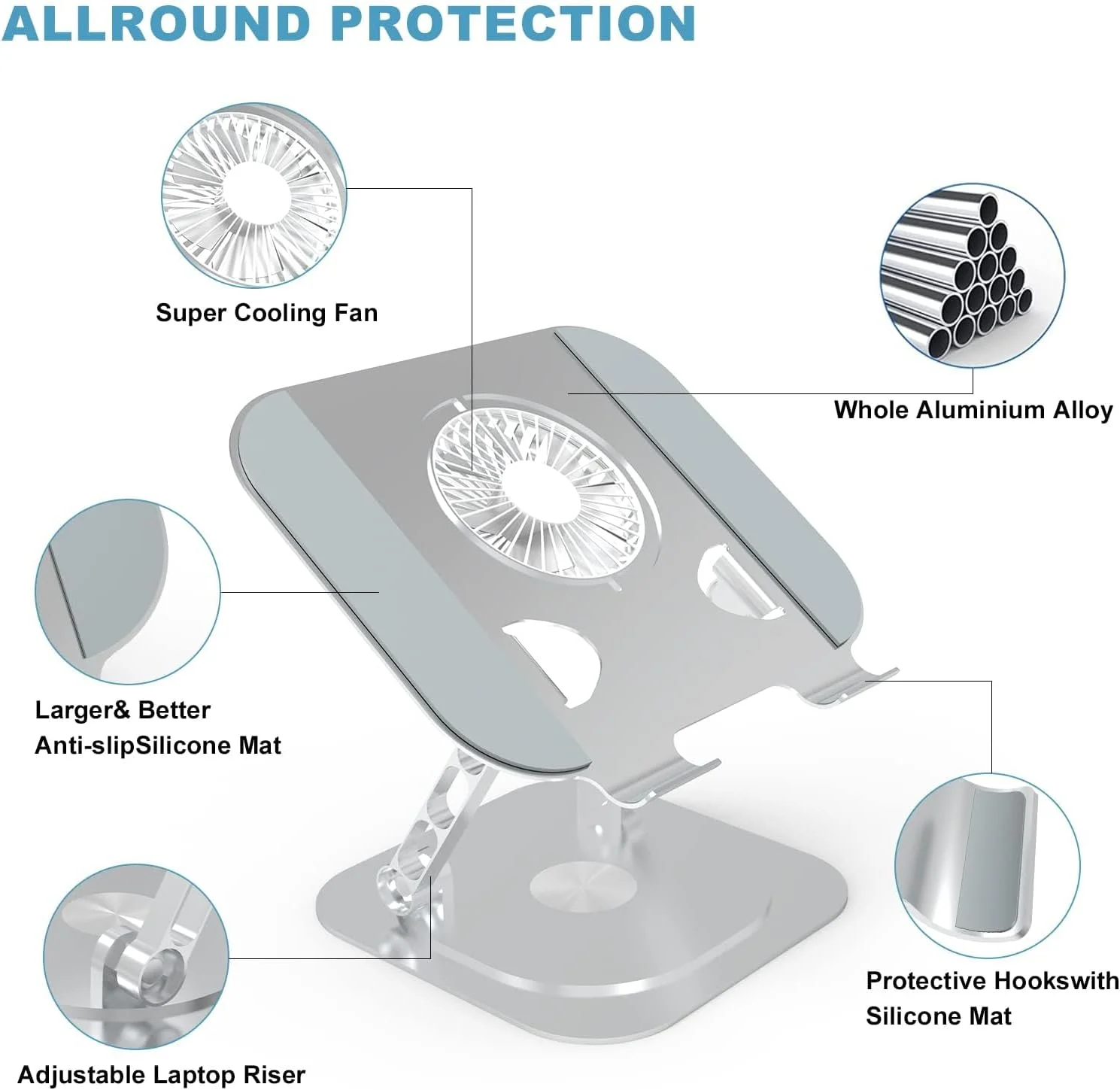 پایه لپ تاپ KASTWAVE قابل تنظیم برای میز، پایه نگهدارنده چرخشی آلیاژ آلومینیوم با پد خنک کننده لپ تاپ، نگهدارنده ارگونومیک و تاشو لپ تاپ، سازگار با مک بوک پرو، تمام لپ تاپ های 10-17 اینچ پایه لپ تاپ KASTWAVE قابل تنظیم برای میز، پایه نگهدارنده چرخشی آلیاژ آلومینیوم با پد خنک کننده لپ تاپ، نگهدارنده ارگونومیک و تاشو لپ تاپ، سازگار با مک بوک پرو، تمام لپ تاپ های 10-17 اینچ