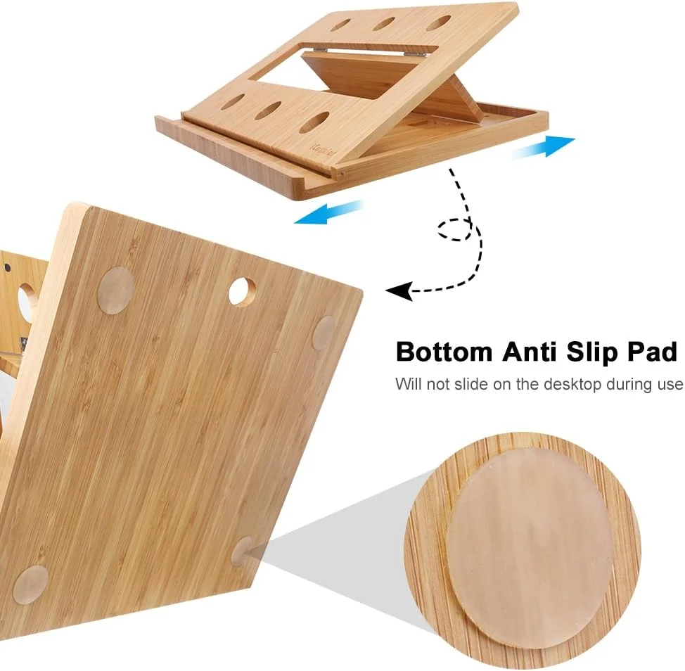 پایه تاشو لپ تاپ بامبو iCozzier، نگهدارنده قابل تنظیم برای نوت بوک، کامپیوتر، تبلت، میز، تخت، با قابلیت دفع حرارت، مناسب برای مک بوک، نت بوک و اولترابوک