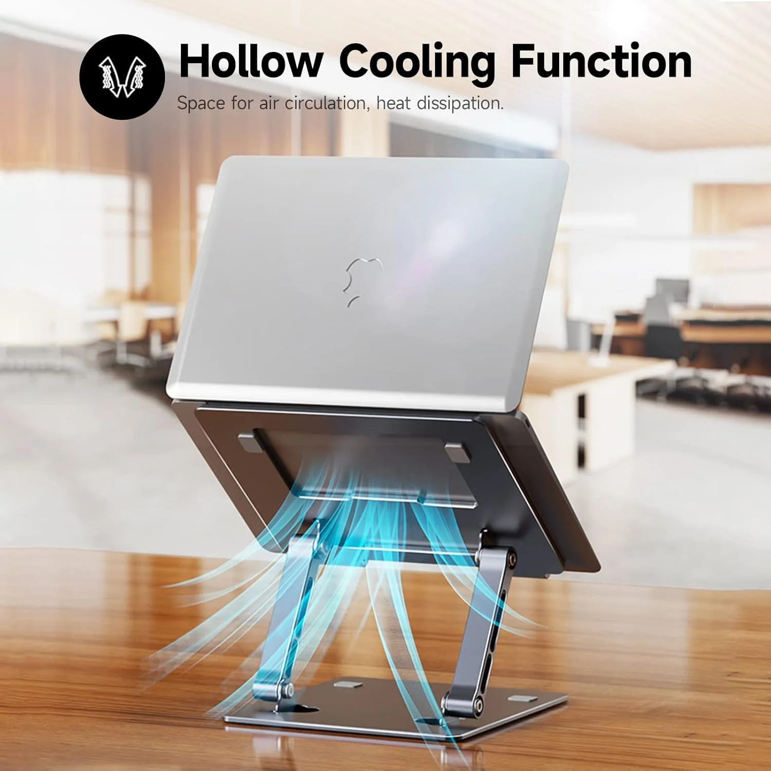 پایه لپ تاپ INFOSUN، نگهدارنده نوت بوک با قابلیت تنظیم ارتفاع، پایه لپ تاپ آلومینیومی تهویه دار برای میز، پایه تاشو و قابل حمل، سازگار با لپ تاپ (10-17.3 اینچ) - خاکستری