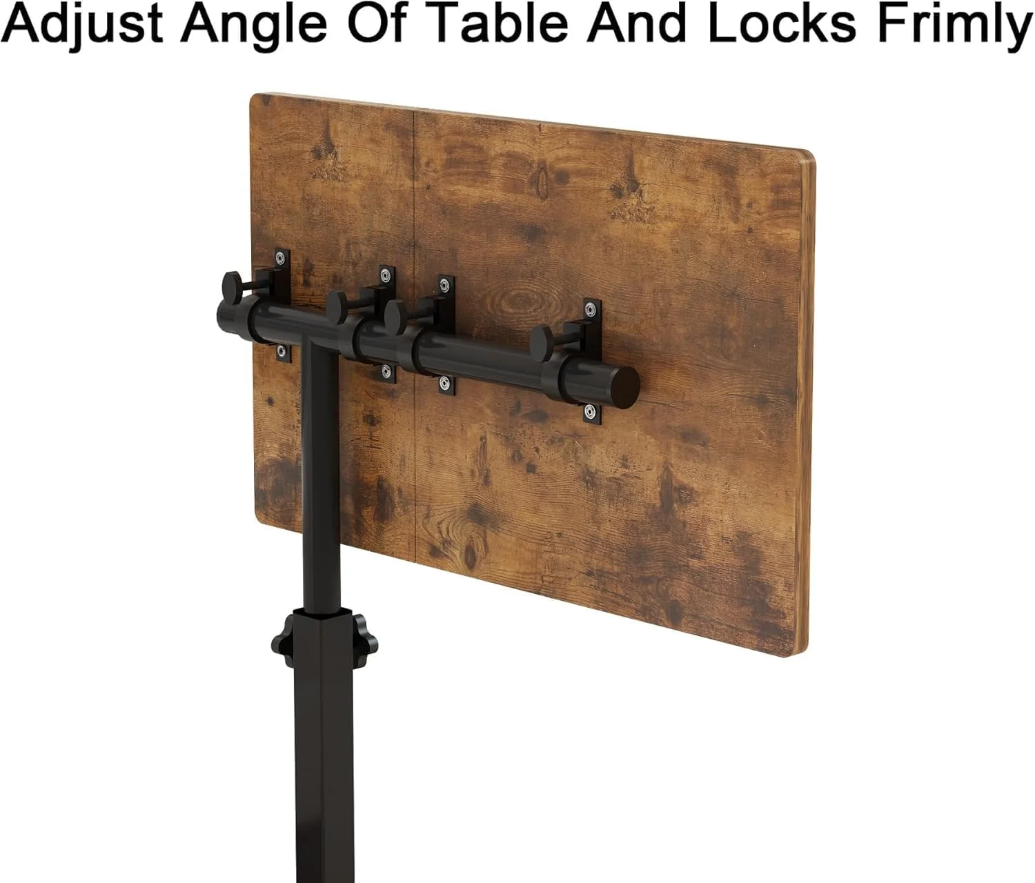 میز کنار تختی چرخ دار قهوه ای رنگ با قابلیت تنظیم ارتفاع و شیب، مناسب برای لپ تاپ، ابعاد 40x35x60 سانتی متر، تحمل وزن 10 کیلوگرم