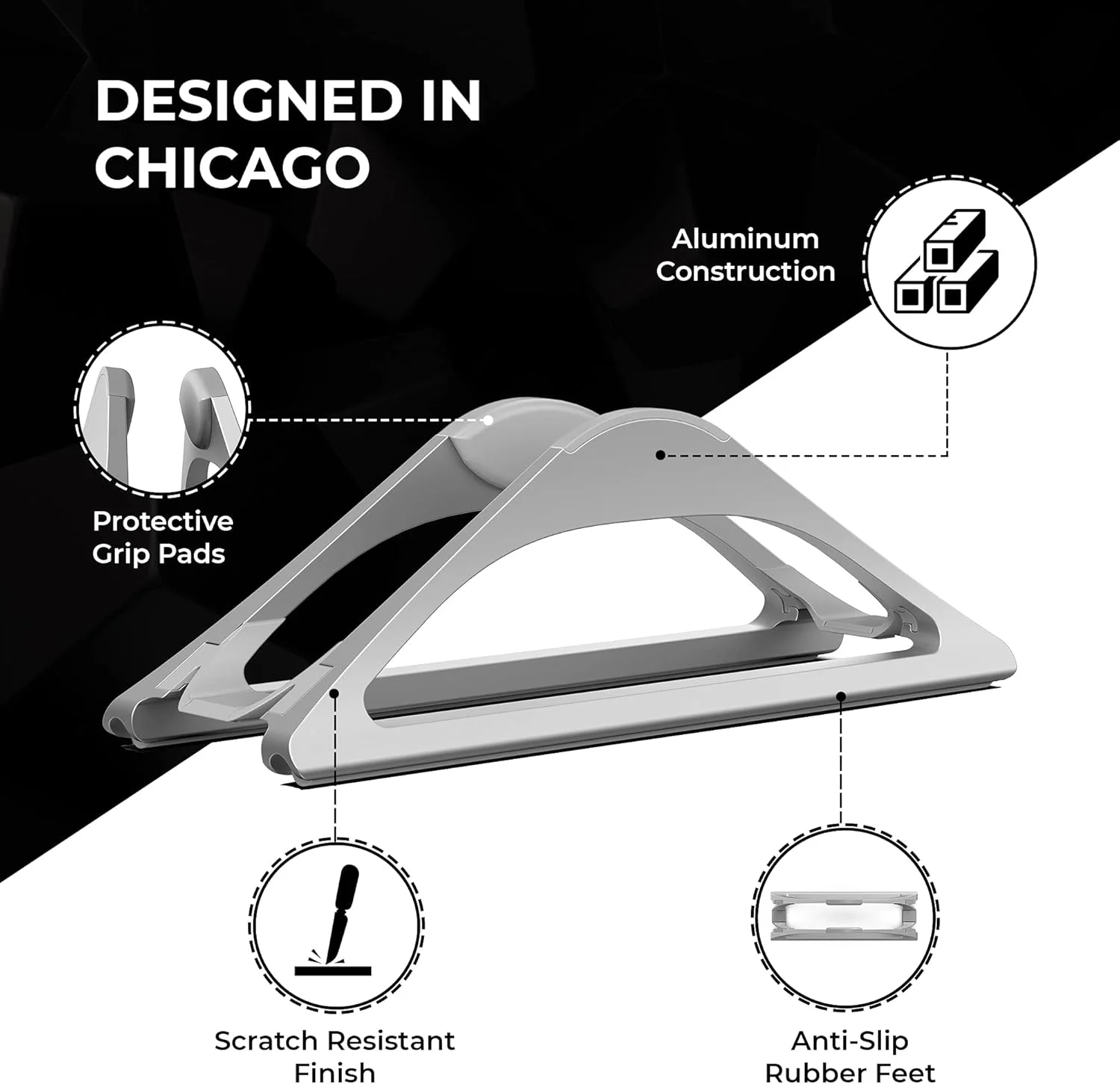 پایه عمودی لپ تاپ HumanCentric برای میز (نقره ای) | نگهدارنده قابل تنظیم برای قرار دادن Apple MacBook، MacBook Pro و سایر لپ تاپ ها برای سازماندهی محل کار و خانه