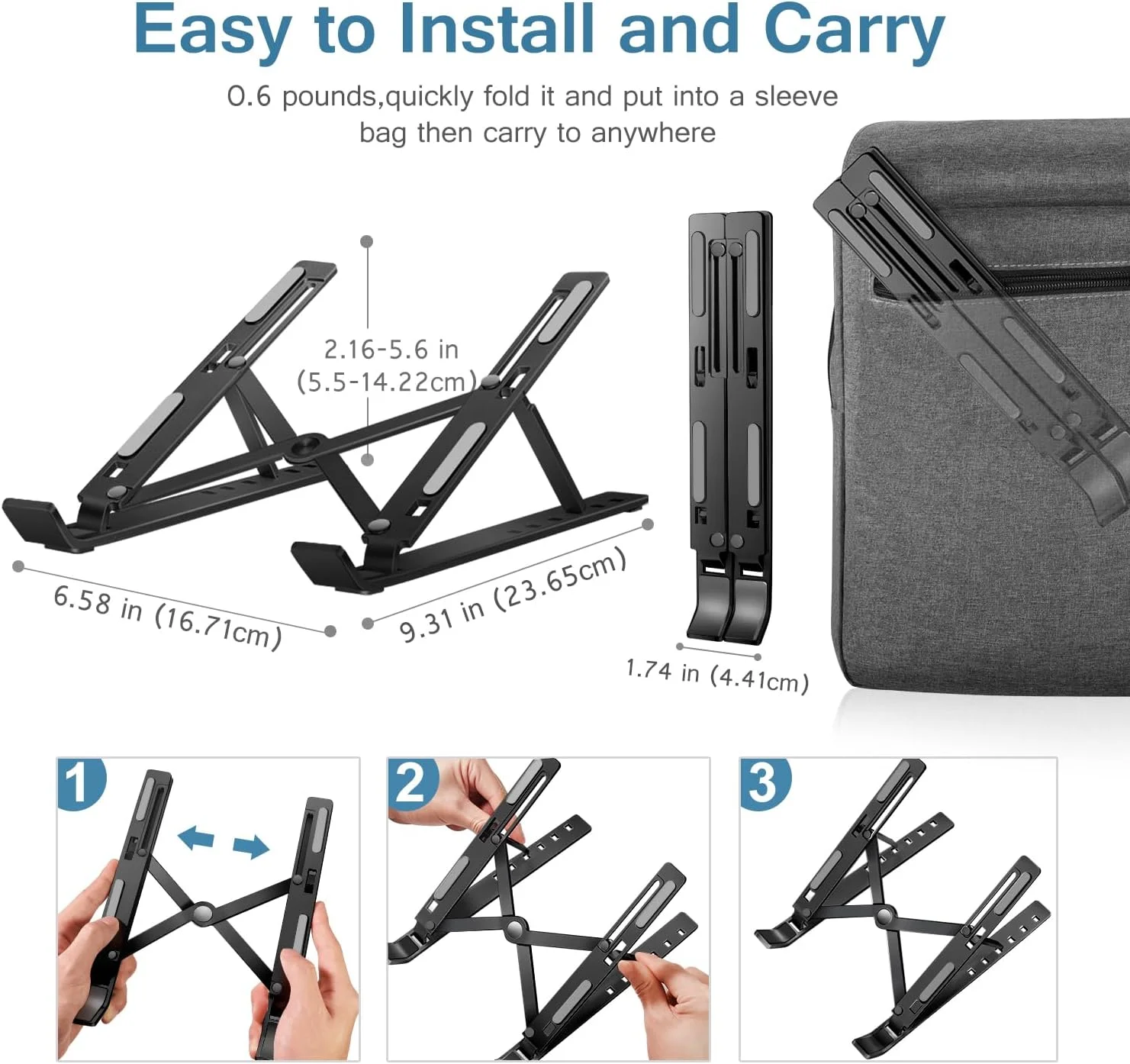 پایه لپ‌تاپ قابل تنظیم Ivoler - نگهدارنده تبلت تاشو و قابل حمل آلومینیومی ارگونومیک برای مک‌بوک، لنوو، دل، اچ‌پی و سایر لپ‌تاپ‌های 10 تا 15.6 اینچی - مشکی