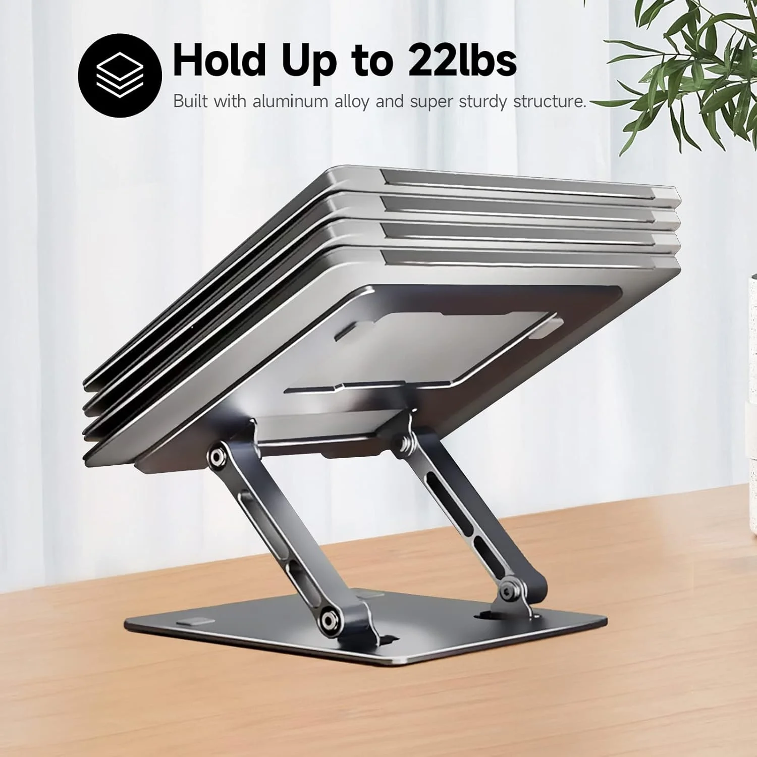 پایه لپ تاپ INFOSUN، نگهدارنده نوت بوک با قابلیت تنظیم ارتفاع، پایه لپ تاپ آلومینیومی تهویه دار برای میز، پایه تاشو و قابل حمل، سازگار با لپ تاپ (10-17.3 اینچ) - خاکستری
