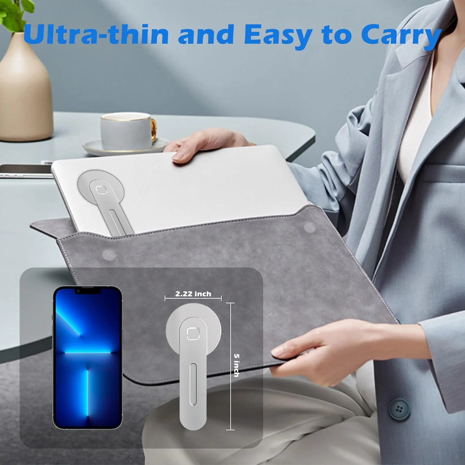 نگهدارنده مغناطیسی گوشی موبایل imluckies برای لپ تاپ، گیره قابل تنظیم نصب جانبی مانیتور کامپیوتر سازگار با سری آیفون 16، 15، 14، 13، 12 و قاب MagSafe و همه گوشی ها، براکت کامپیوتر تاشو قابل حمل، نقره ای