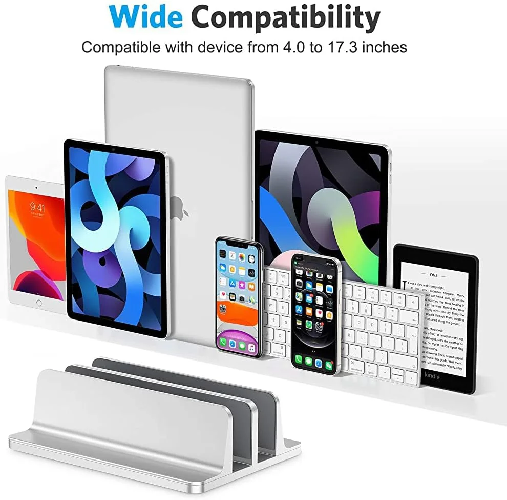 نگهدارنده لپ تاپ HASTHIP®، پایه عمودی لپ تاپ، نگهدارنده پایه لپ تاپ با اندازه اسکله قابل تنظیم، دارای دو شیار، برای مک بوک، آیپد، لپ تاپ دل (تا 17.3 اینچ)