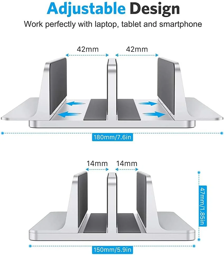 نگهدارنده لپ تاپ HASTHIP®، پایه عمودی لپ تاپ، نگهدارنده پایه لپ تاپ با اندازه اسکله قابل تنظیم، دارای دو شیار، برای مک بوک، آیپد، لپ تاپ دل (تا 17.3 اینچ)