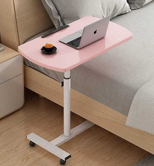 میز لپ تاپ HALAYAYA، پایه کامپیوتر قابل تنظیم، بالابر و چرخان برای خانه و دفتر، میز کنار تختی متحرک با چرخ، میز کنار مبل با 4 چرخ، میز قهوه (صورتی 55 * 32)