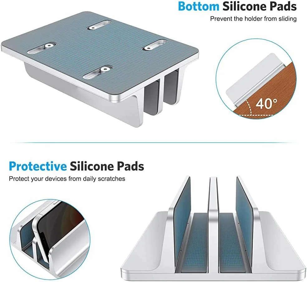 نگهدارنده لپ تاپ HASTHIP®، پایه عمودی لپ تاپ، نگهدارنده پایه لپ تاپ با اندازه اسکله قابل تنظیم، دارای دو شیار، برای مک بوک، آیپد، لپ تاپ دل (تا 17.3 اینچ)