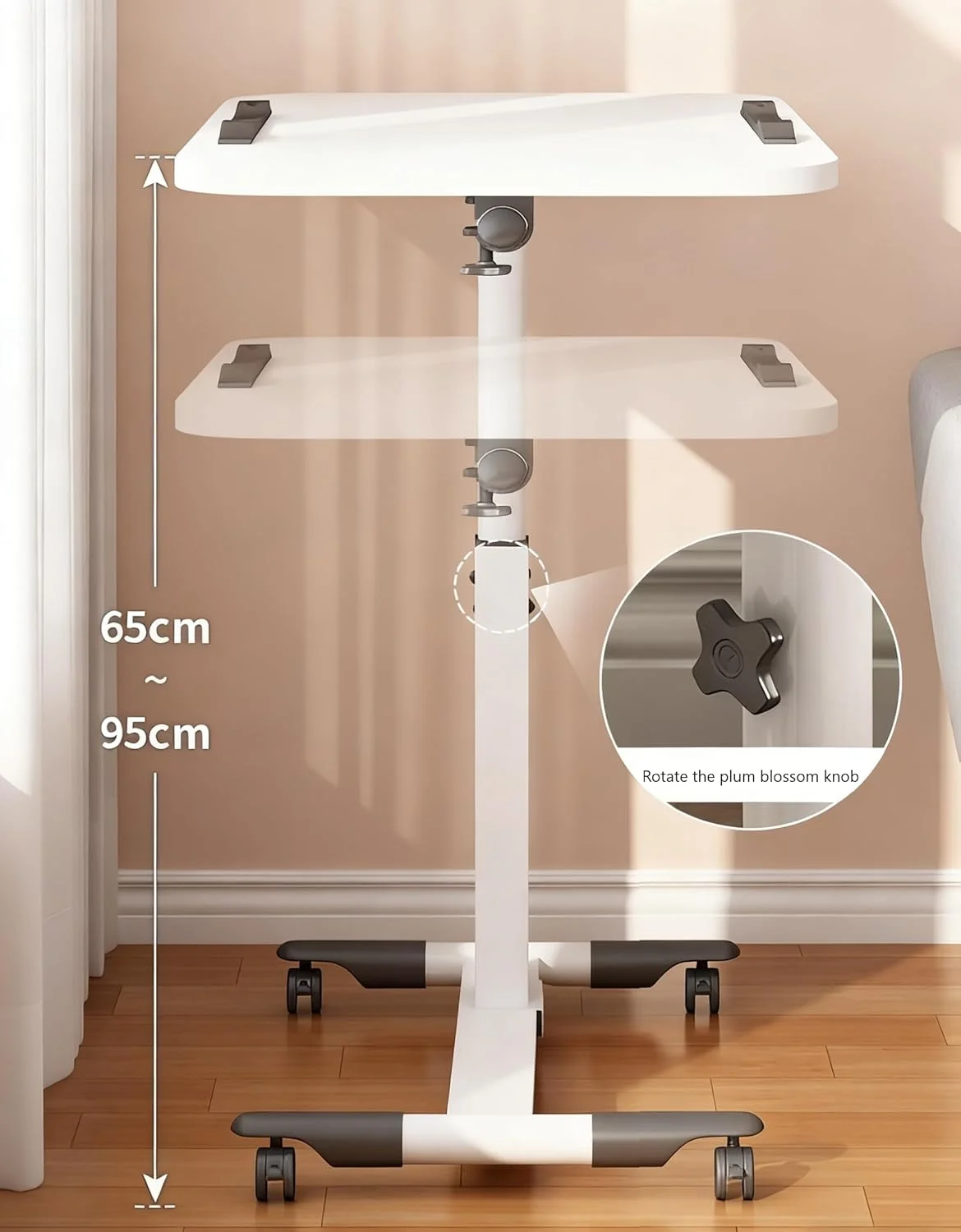 میز لپ تاپ HALAYAYA، پایه کامپیوتر قابل تنظیم، بالابر و چرخان برای خانه و دفتر، میز کنار تختی متحرک با چرخ، میز کنار مبل با 4 چرخ، میز قهوه (صورتی 55 * 32)