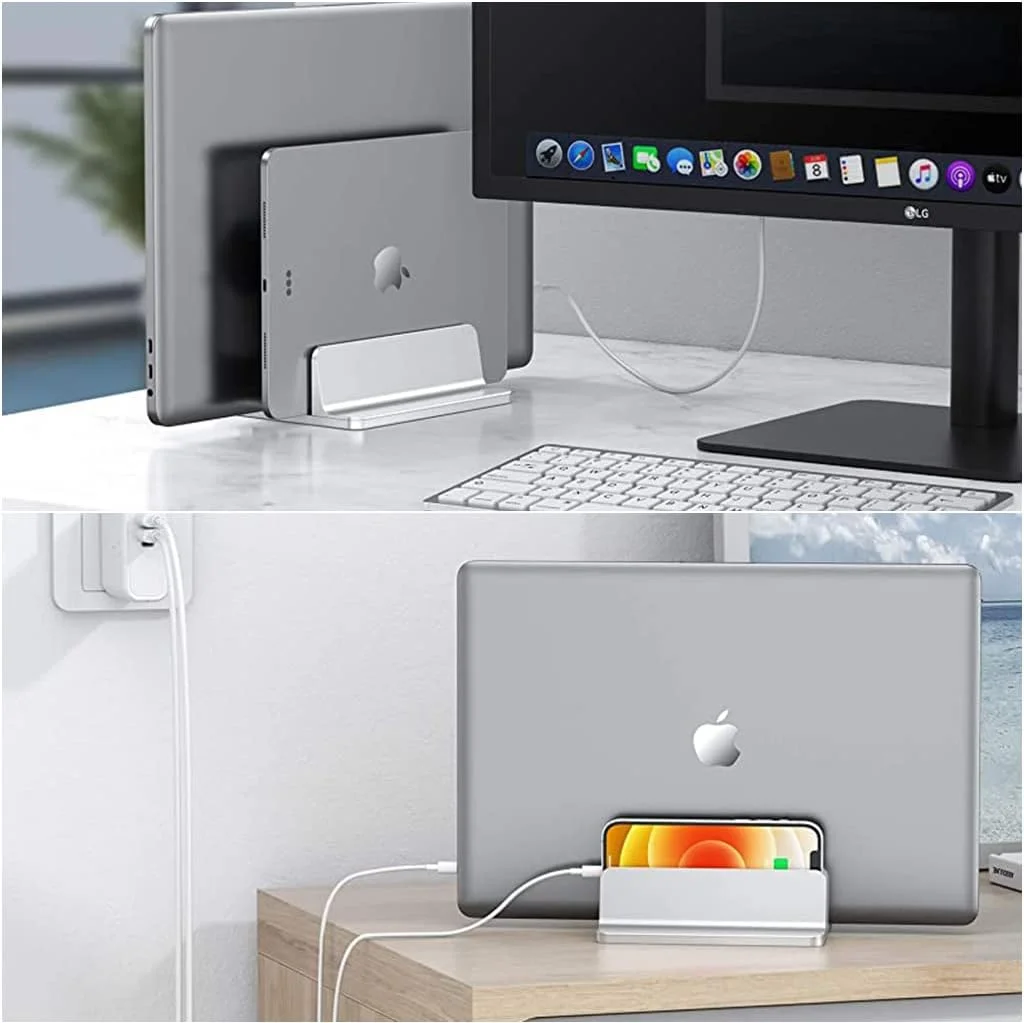 نگهدارنده لپ تاپ HASTHIP®، پایه عمودی لپ تاپ، نگهدارنده پایه لپ تاپ با اندازه اسکله قابل تنظیم، دارای دو شیار، برای مک بوک، آیپد، لپ تاپ دل (تا 17.3 اینچ)