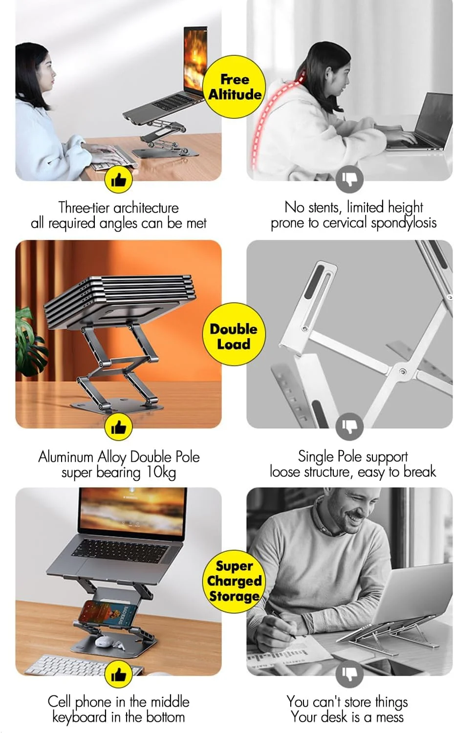 پایه لپ تاپ HAMACOUST، پایه لپ تاپ آلومینیومی برای میز، ارگونومیک برای نشستن/ایستادن، پایه تاشو لپ تاپ قابل تنظیم پایه لپ تاپ HAMACOUST، پایه لپ تاپ آلومینیومی برای میز، ارگونومیک برای نشستن/ایستادن، پایه تاشو لپ تاپ قابل تنظیم